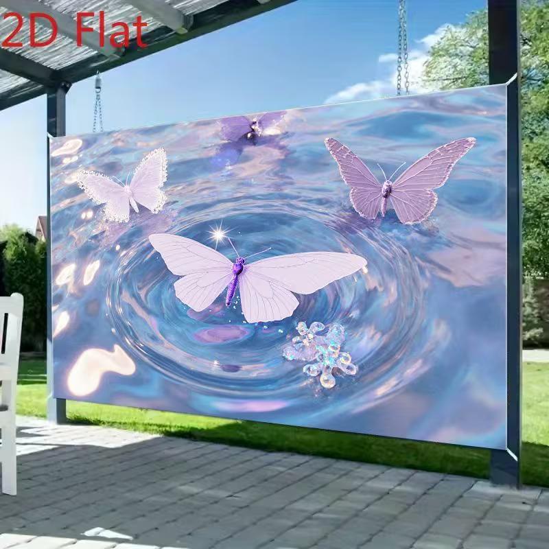 2D Glittery Purple Butterfly Water Backdrop for Room Decor & Content Creation