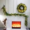 Pre-lit Artificial Christmas Garland with LED Lights Real Touch Winter Greenery Pine Garland with Red Berries for Table Mantle Farmhouse Decor