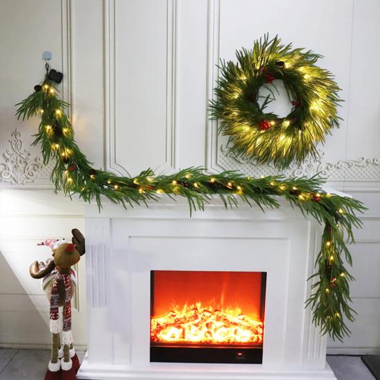 Предварительно освещенная искусственная рождественская гирлянда со светодиодными огнями, реалистичная на ощупь зимняя зелень, сосновая гирлянда с красными ягодами для украшения стола, каминной полки, фермерского дома