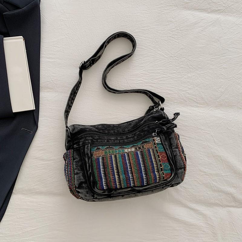 Винтажная джинсовая вышитая сумка-тоут женская большая вместительная на плечо