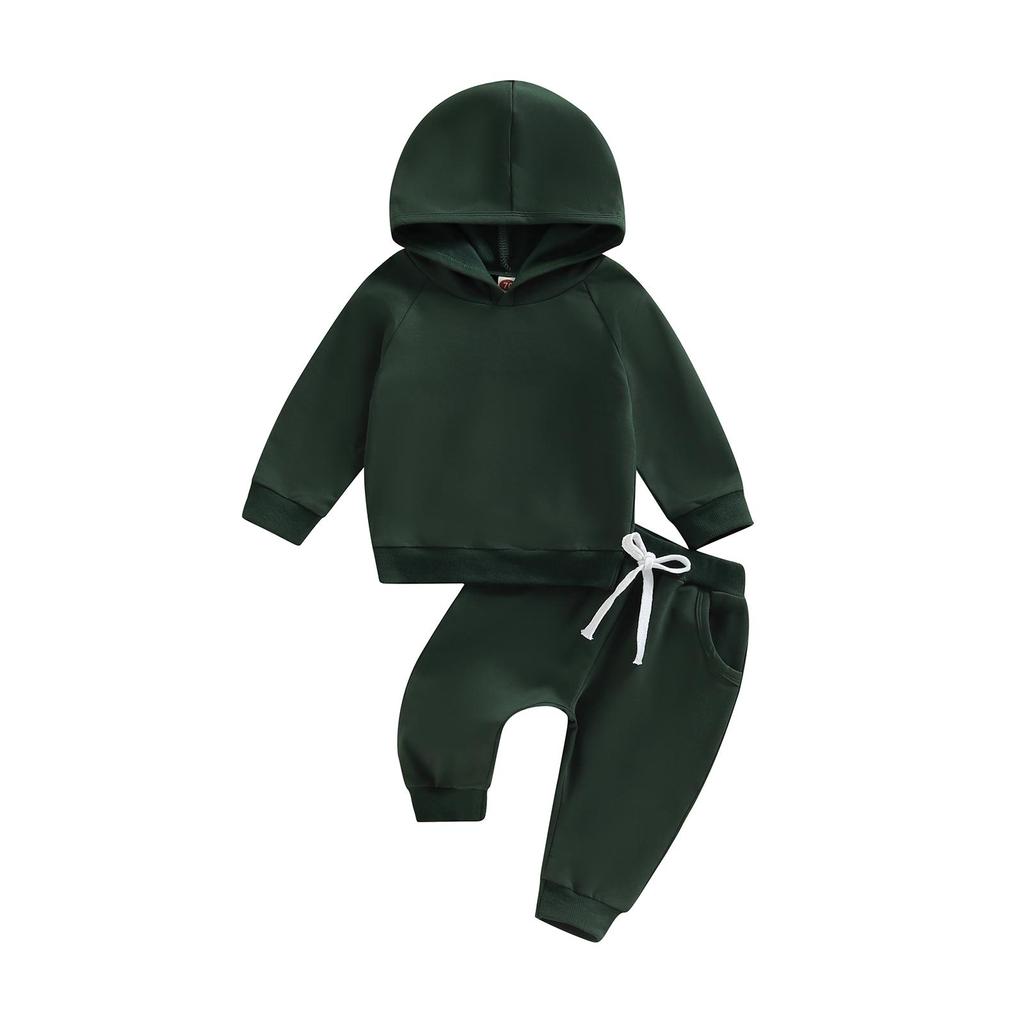 Thorn Tree Infant Baby Boys Clothes Hooded Solid Sweatshirt Top Pocket Elastic Waist Pants 2Pcs Outfits Fall Winter Outfits
