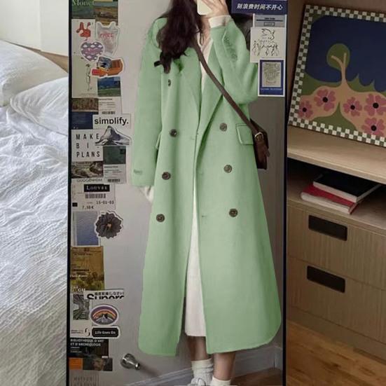 Женское осенне-зимнее длинное шерстяное пальто с лацканами и длинными рукавами, двубортная верхняя одежда с карманами, однотонное теплое женское пальто