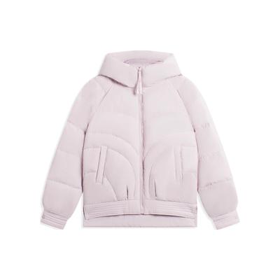 Li Ning Sports Fashion Series однотонный логотип с принтом свободный пуховик с капюшоном и длинными рукавами женская верхняя одежда лотос-розовый-фиолетовый AYMS030-3