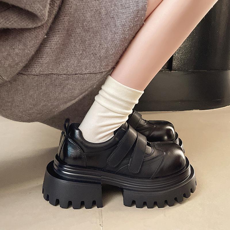 Европейская натуральная кожа платформа маффин маленькие кожаные туфли женские в британском стиле с круглым носком дерби маленькие увеличивающие рост лоферы одинарные туфли