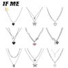 Fashion Butterfly Cherry Heart Pendant?Necklace Sliver Multilayer Chain Choker for Women Accessories Jewelry