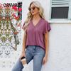 Летняя женская футболка с v-образным вырезом, свободная футболка, топы с короткими рукавами