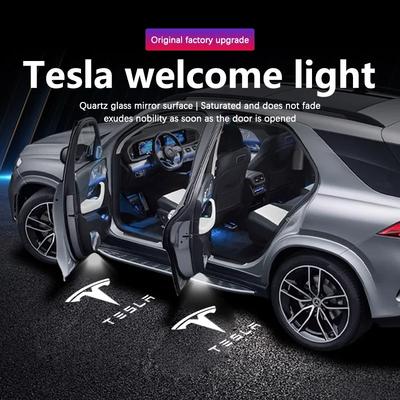 Оригинальные светодиодные проекторы на двери автомобиля 2/4 шт., приветственные огни, для моделей 3 Y S X Cybertruck Roadster, аксессуары для автомобиля SpaceX