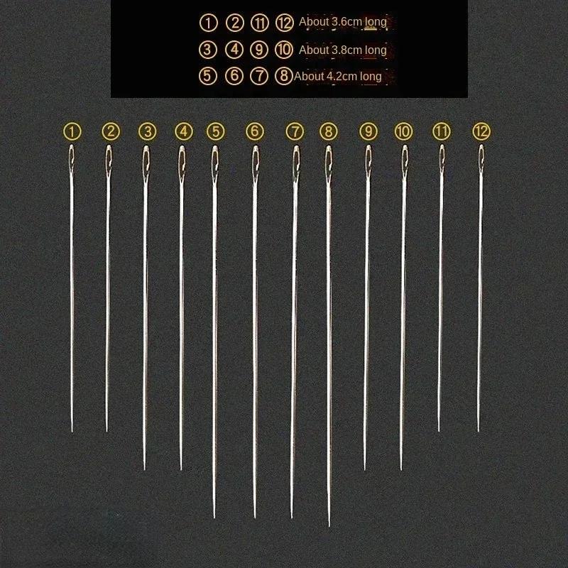 12/6pcs Blind Sewing Needles for Elderly Stainless Steel Big Hole Self Threading Needles DIY Beading Household Sewing Tools