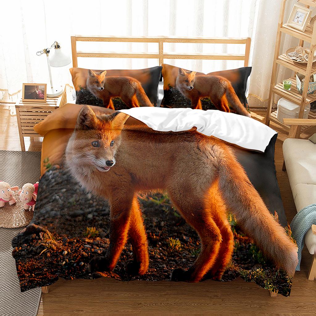 Cartoon Cute Fox 3D Print Bedding Set Polyester Comforterable Duvet Cover King Queen Twin Size Birthday Gift Bedroom Decoration