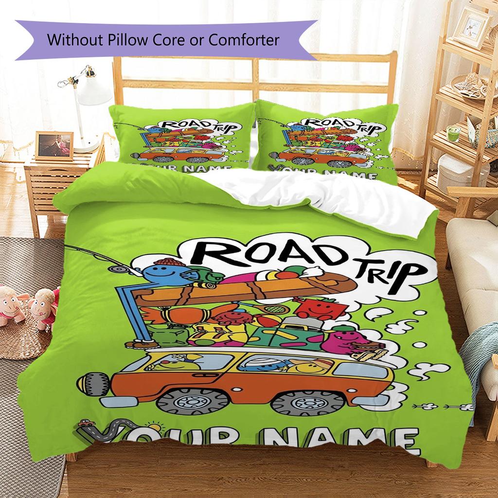 Mr. Men Little Miss Custom Name Pattern Bedding,Quilt Set Quilt Cover Pillowcase Home Birthday Gift(1 * duvet cover + 2 * pillowcase, without core)