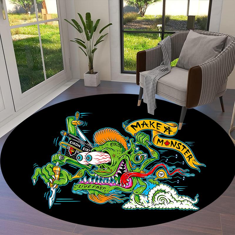 Круглый ковер Rat Fink, Ковер для гостиной, спальни, дивана, игровой комнаты, Нескользящий коврик для пола