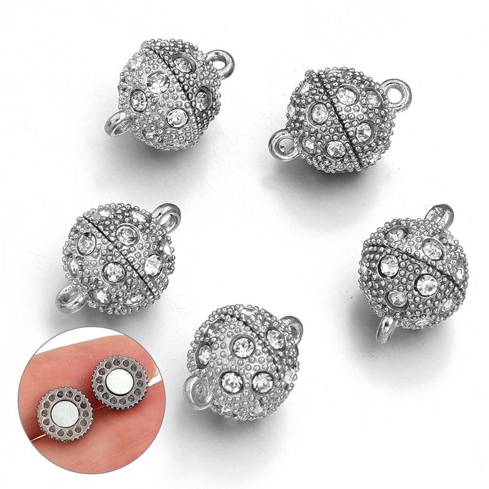 5PCS 8 10 12mm Round Crystal Magnetic Clasps DIY Necklace Bracelet Buckle Hook Clasps End Clasps Connectors for Jewelry Making