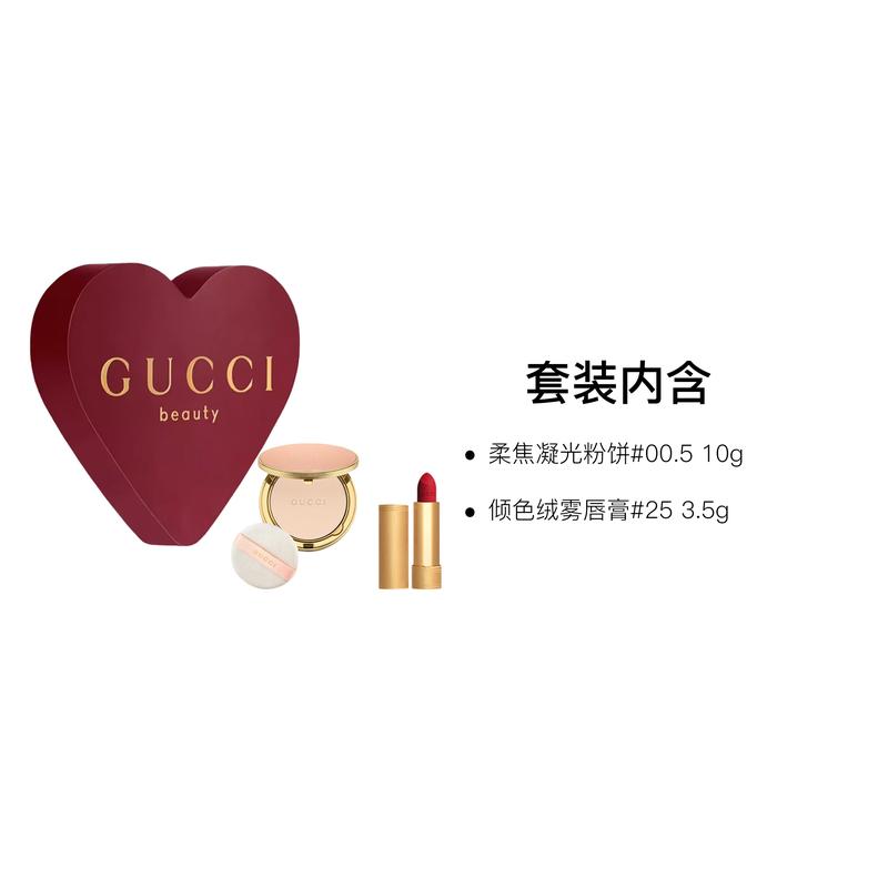 Gucci Набор макияжа Color Velvet Mist Помада Помада Мягкий Набор из двух предметов: Пудра с эффектом мягкого фокуса и сиянием #00.5 10г + Помада-спрей с бархатистым финишем #25 3,5г