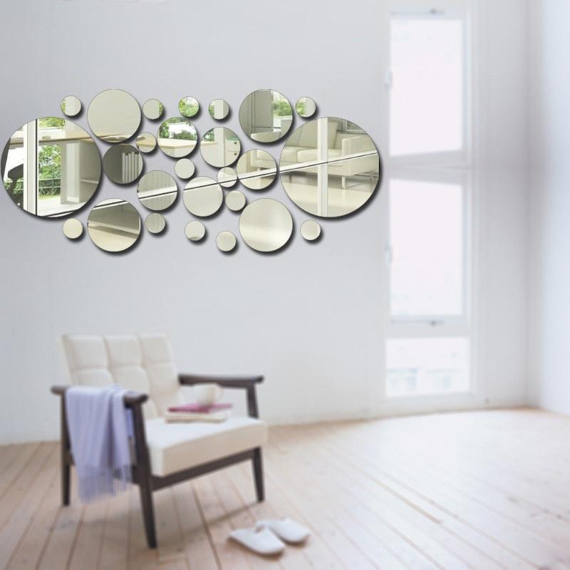 26Pcs 3D Round Mirror Wall Sticker DIY TV Background Bathroom Bedroom Stickers Home Decor