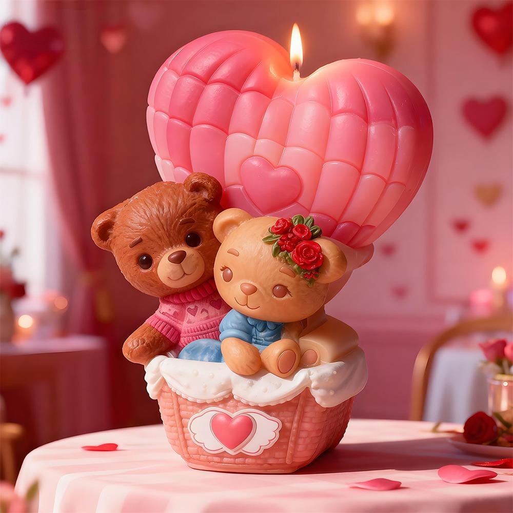 Креативная силиконовая форма для свечи в виде сердца, медведь-купидон, День святого Валентина, любовь, воздушный шар, медведь, сделай сам, резиновая форма, декор для дома