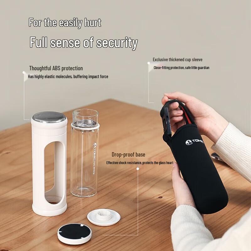 Temake TG82002 Portable Borosilicate Glass Water Bottle