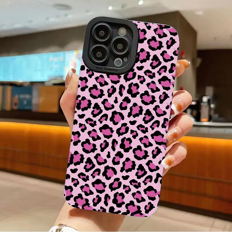 Розовый чехол для телефона с леопардовым принтом для iphone16 15 14 13 12 11 XR XS Pro Max14 Plus Mini Plus Защита камеры Мягкий силиконовый чехол