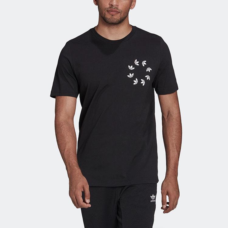 Adidas Оригинальная серия Clover с логотипом и принтом, спортивная футболка с круглым вырезом и короткими рукавами, мужские топы, черные HC4487