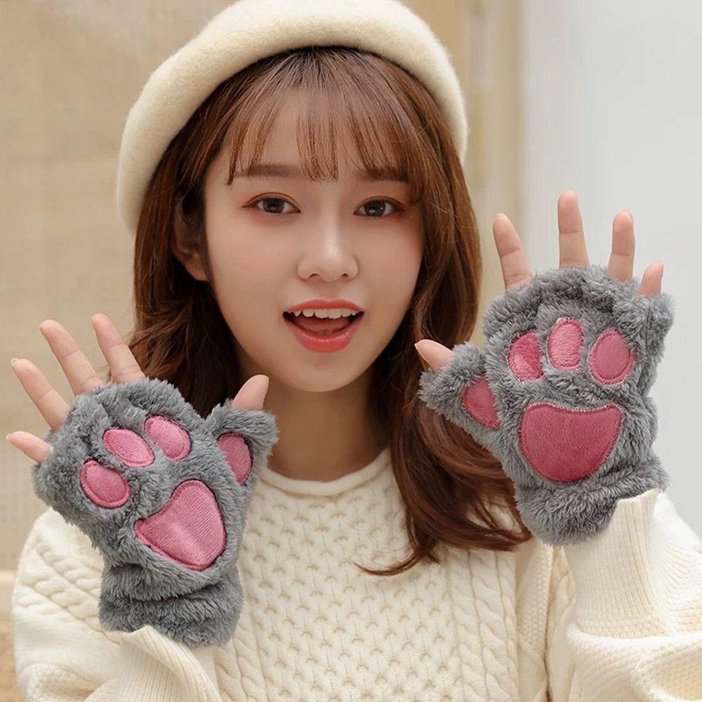 Plush Furry Mittens Bear Paw Animal Gloves Fashion Cat Paw Gloves Cosplay