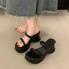 Thick-soled Heightened One-word Cool Slippers for Women's Summer Wear 2025 New Simple Small Versatile High-heeled Sandals