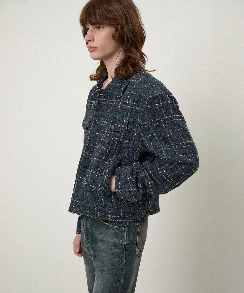 Lmood Hawk Tweed Trucker Jacket Blue Jeans