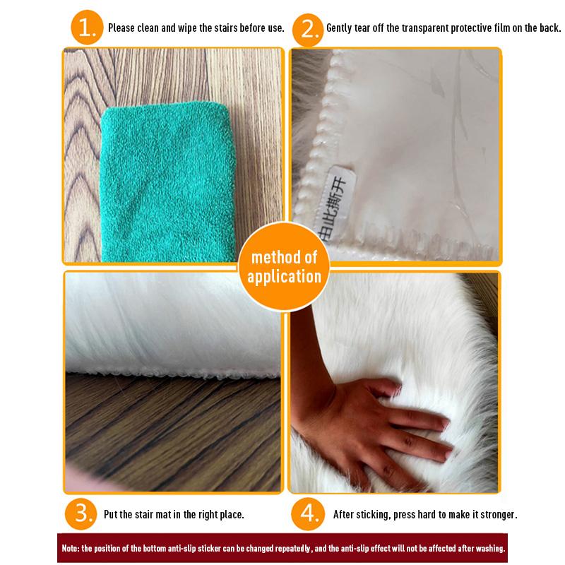 1pc Soft Stair Step Mat Fuax Fur Step Rug Plush Floor Mat Glue-Free Self-Adhesive Thickened Silent Carpet Machine Washable