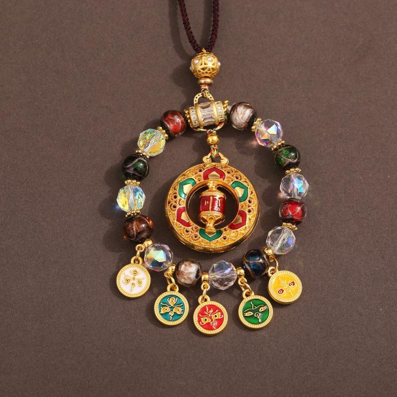 Tibetan Wealth God Zhakila Lhamo Incense Ash Glass Pendant - Five Directions Car Charm, Metal Retro Style