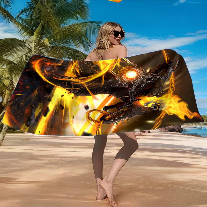 Rider On Fire Beach Towel Microfiber Beach Towel, Lightweight and Quick-Dry, for Summer Travel, Swimming Pool Fan Birthday Gift