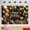 2D Luxury Black Gold Birthday Backdrop Banner King Crown Happy Birthday Party Decor Background