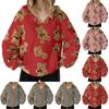 Women's Teddy Bear Coat Printed Double-layer Plush Pullover Fleece Hoodie, Casual Loose Pocket Long-sleeve Sweatshirt