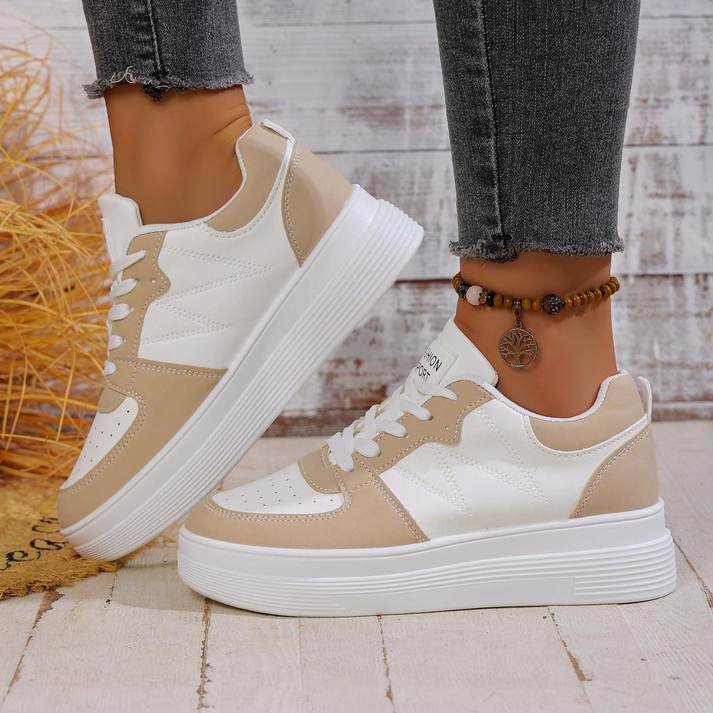 Модные женские кроссовки Весна Новые кроссовки в корейском стиле Толстая подошва Увеличивающие рост Спортивная обувь Женские повседневные кроссовки из ПУ кожи на низкой подошве