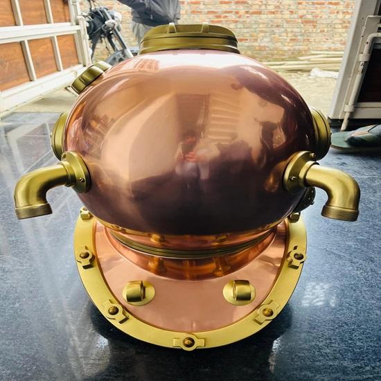 45.72 Cm Diving Helmet Deep Sea  Mark V Diving Helmet Copper Brass Nautical Collection Table Top, Home Decorative