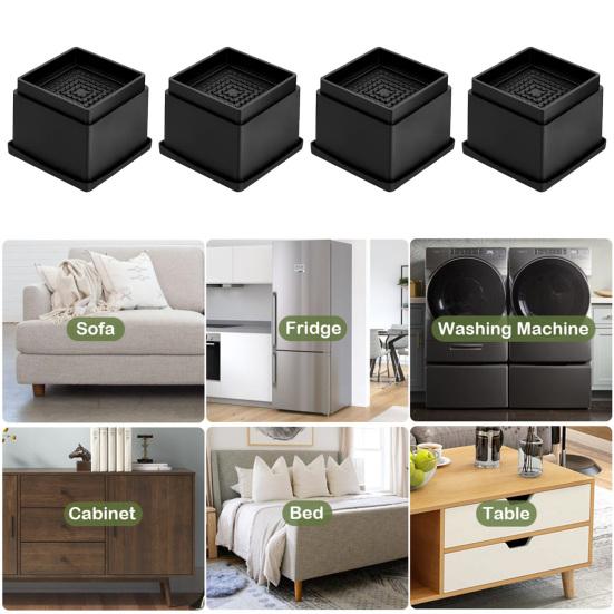 4/6/8Pcs 1/2-Inch Square Furniture Riser Heavy Duty Bed Riser Adjustable Stackable Anti-slip Table Desk