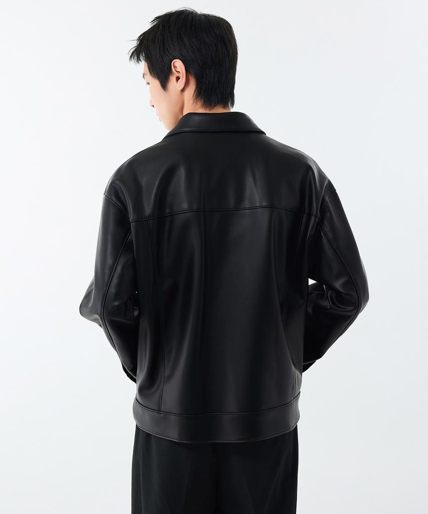 Musinsa Standard Synthetic Leather Oversized Single Jacket [Black]