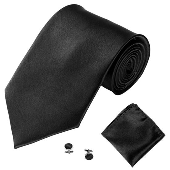 Men's Fashion Solid Color Suits Ties Necktie Cufflinks Hanky Set Tuxedo Suit