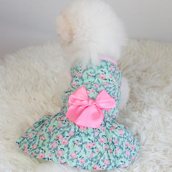 Summer Floral Print Small Dress Lovely Medium Dogs Sleeveless Foreleg Bowknot Decor Holiday Pet Outfit