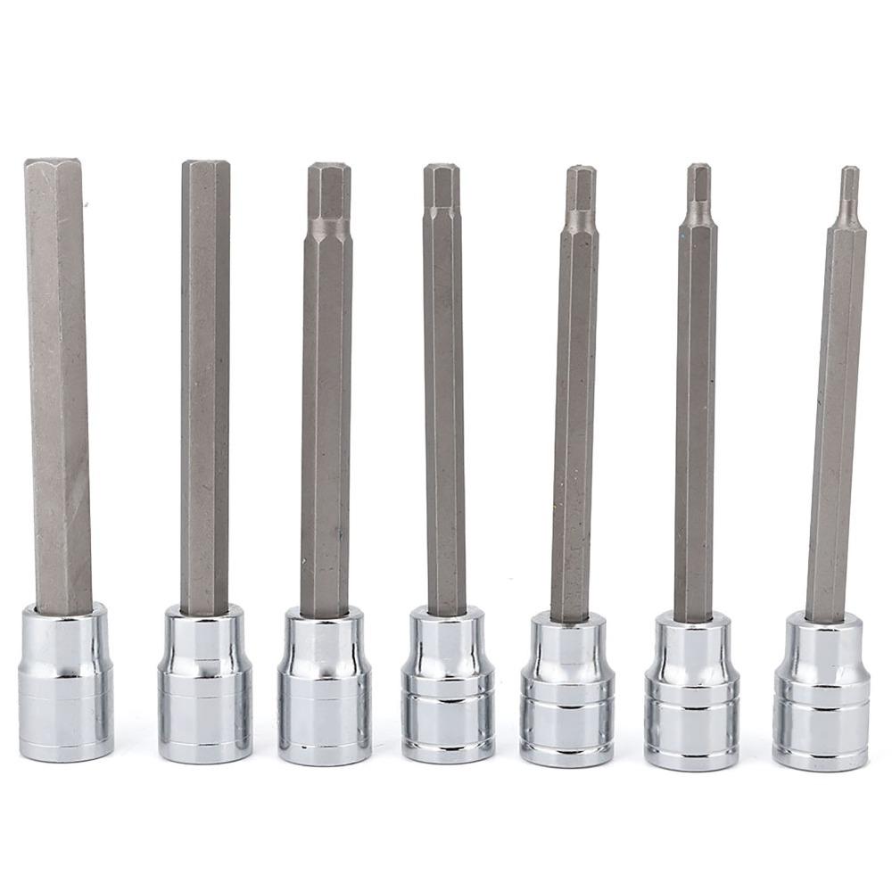 7PCS 3/8 Inch Drive Extra Long Hex Socket CR-V Steel Metric Hex Socket Set Auto Mechanics