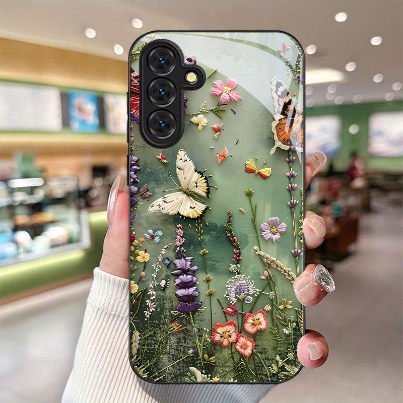 Стеклянный чехол для телефона с градиентом и бабочками, подходит для Samsung Galaxy S26 S25 S24 S23 S22 S20FE/Ultra/Plus, ударопрочная задняя крышка