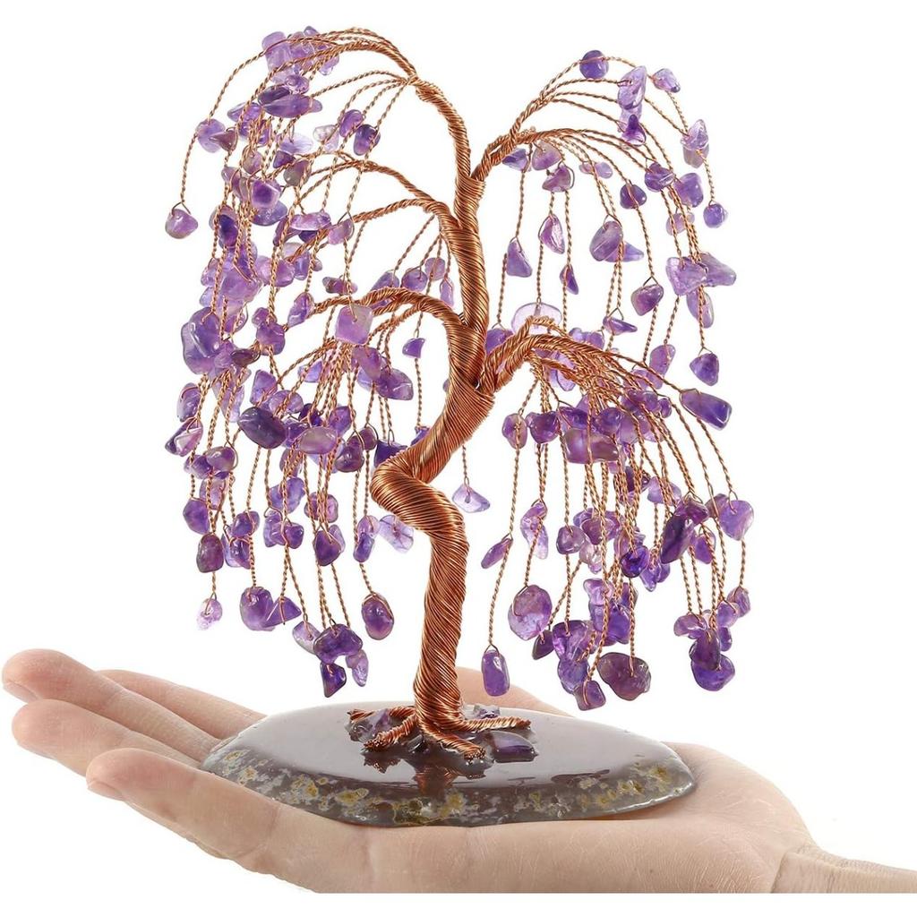 Natural Healing Amethyst/Lapis Lazuli Crystal Money Tree Tumbled Gemstone Stones Money Tree, Feng Shui Ornaments Home Decoration for Wealth and Luck
