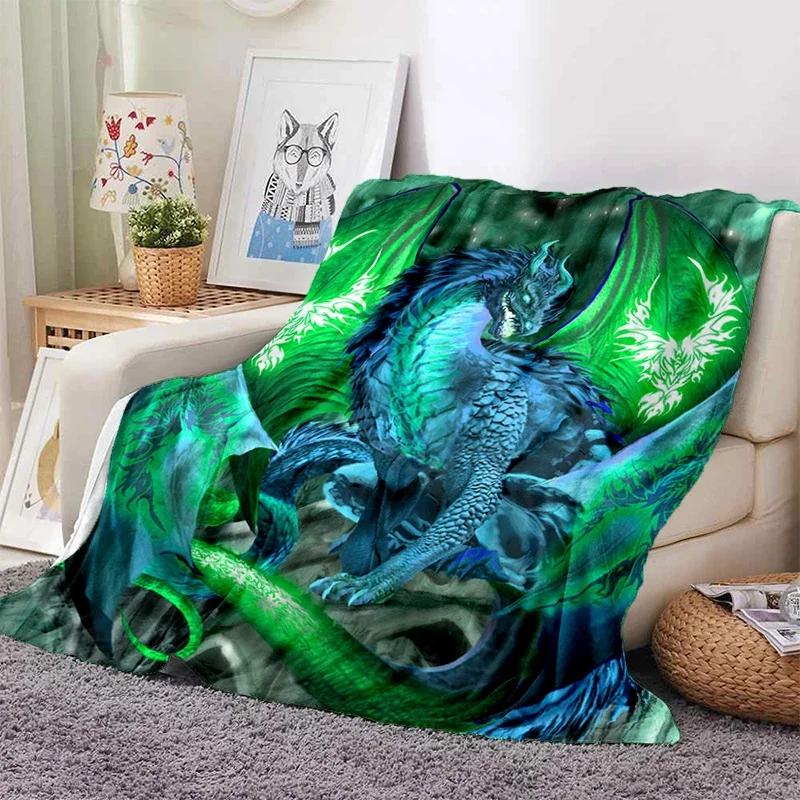 Colorful Dragon Pattern Flannel Throw Blanket Soft Cozy Lightweight Warm for Bedroom Sofa Couch Bed Decoration Teen Kids Gifts
