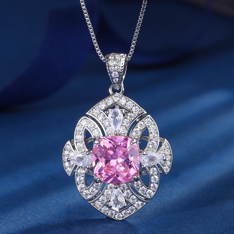 Jewelry Copper Bottom Gold-Plated Simulation Color Treasure Square Temperament Luxury Pendant Necklace Women'S Cross-Border 10 * 10