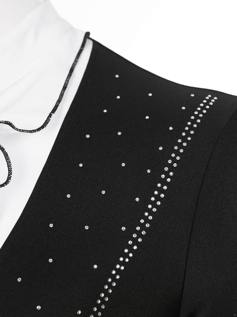 Мужской облегающий танцевальный купальник-комбинезон для латиноамериканских танцев, танго, бальных танцев, длинный рукав, оборчатый воротник, блестящий боди со стразами