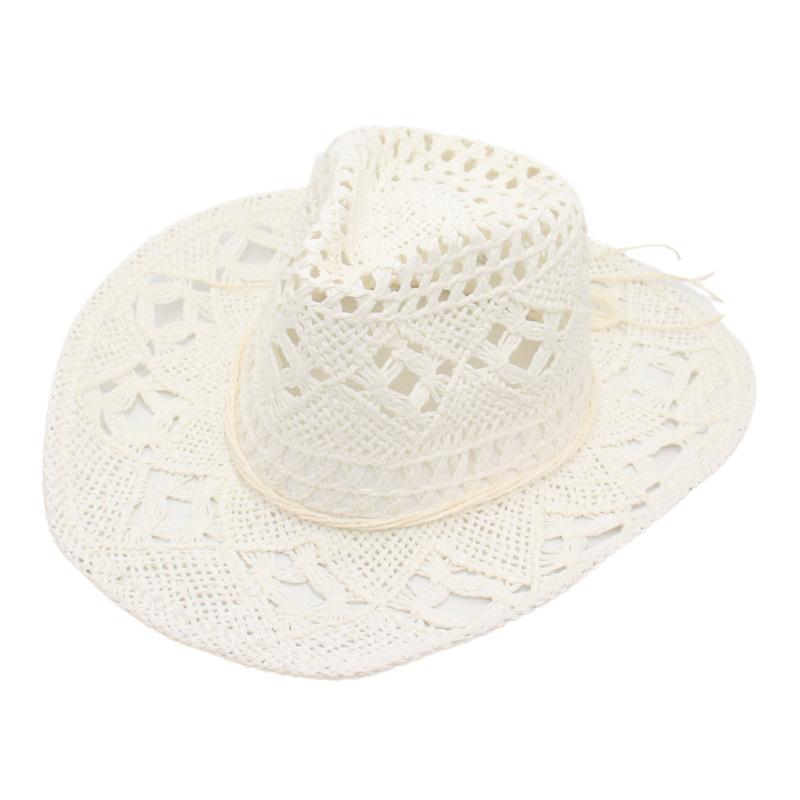 Rolled Beach Hat Western Cowboy Hat Hollow Sun Hat Straw Hat Ins Wind Jazz Hat Men and Women