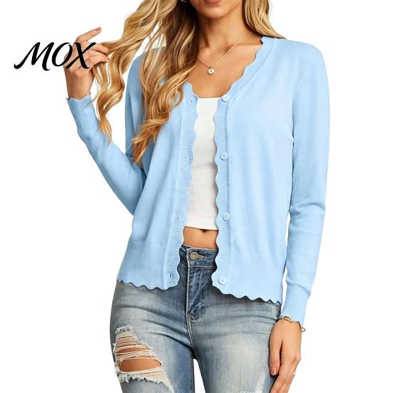 Cropped V-neck Sweater Women Wavy V-Neck Cardigan Sweater, Long Sleeve Button-Up Knitted Crop Office Wear Top, Casual Solid Color Striped Knitwear for