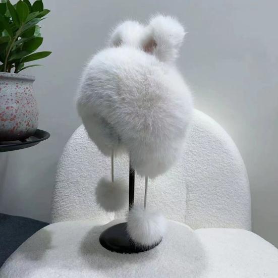 Winter Hat Faux Fur Ear Protective Cap Fox Ear Decor Soft Plush Lined Windproof Warm Winter Headwear