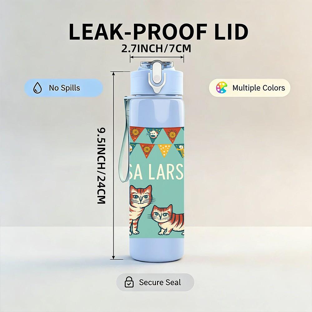 1PC Lisa Larson Cat Banner Print 750ml Color Plastic Sports Water Bottle Leakproof Flip Straw Lid For Sports Office Home Use