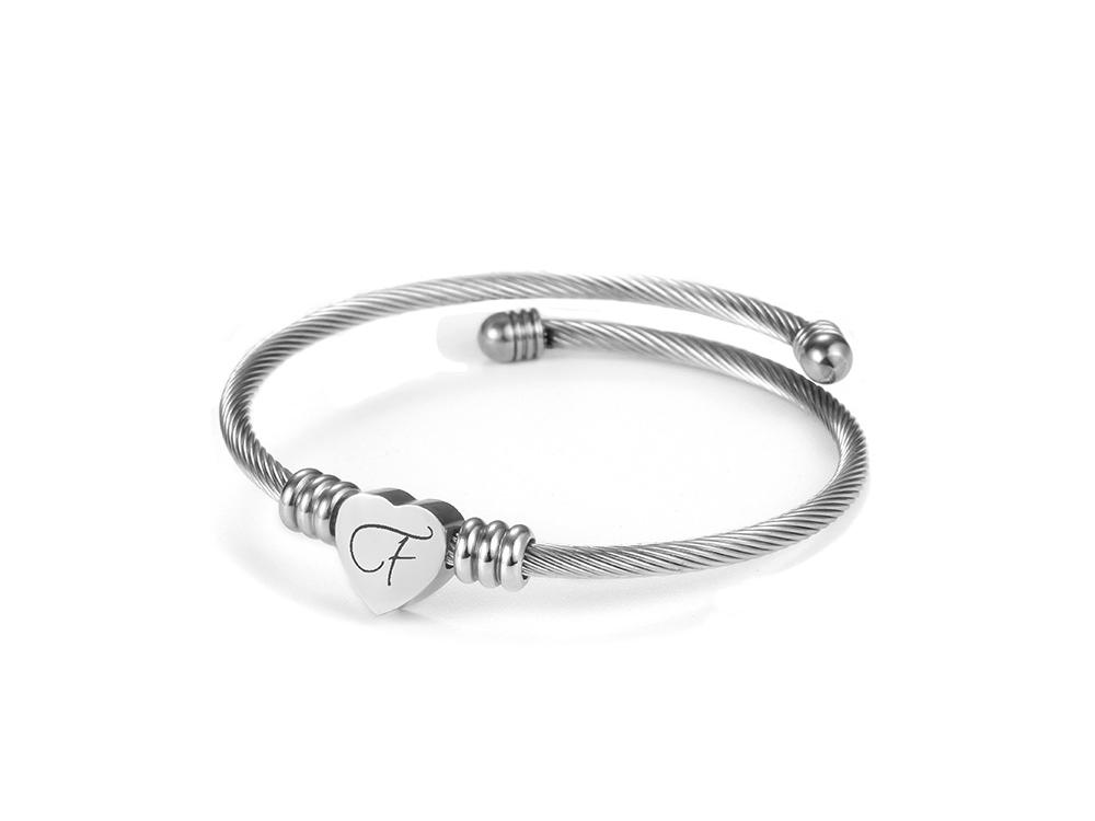 Titanium Steel English Alphabet Heart Bracelet with Simple Design