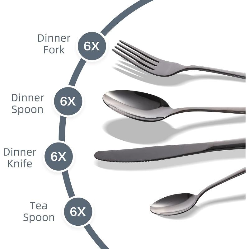 24pcs Silverware Set with Steak Knives Forks Spoons,Stainless Steel Tableware Cutlery Service for 6,Dishwasher Safe