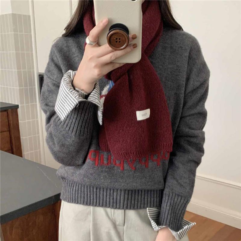 Hick Knitted Snood for Women 160x20cm Warm Winter Neck Warmer Solid Color Cashmere-like Fleece Scarf