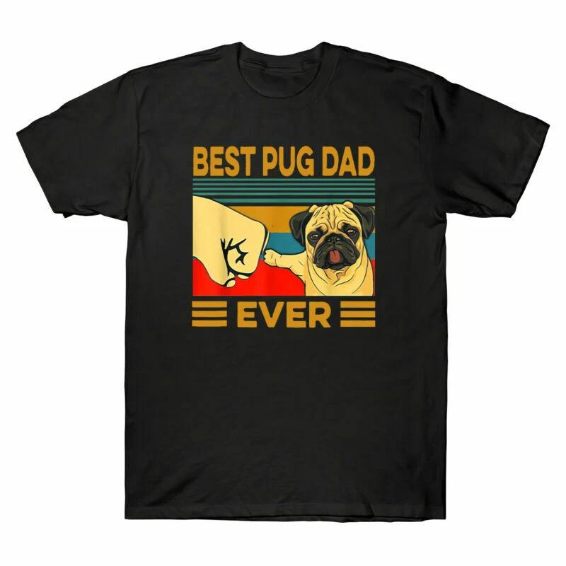 Retro Sunset Best Pug Dad Ever Funny Dog Lover Vintage Men Black T-Shirt Cotton